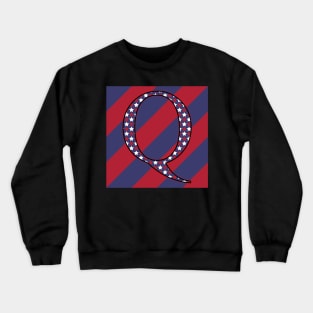 Old Glory Letter Q Star-Filled Black Outline on Red and Blue Stripes Crewneck Sweatshirt